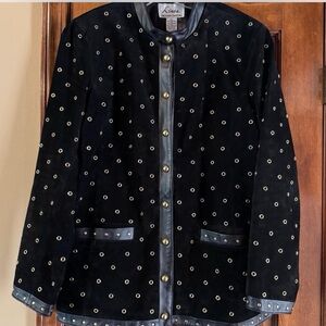 Vintage Linea by Louis Dell'Olio Black Suede Leather Jacket with Gold Grommets